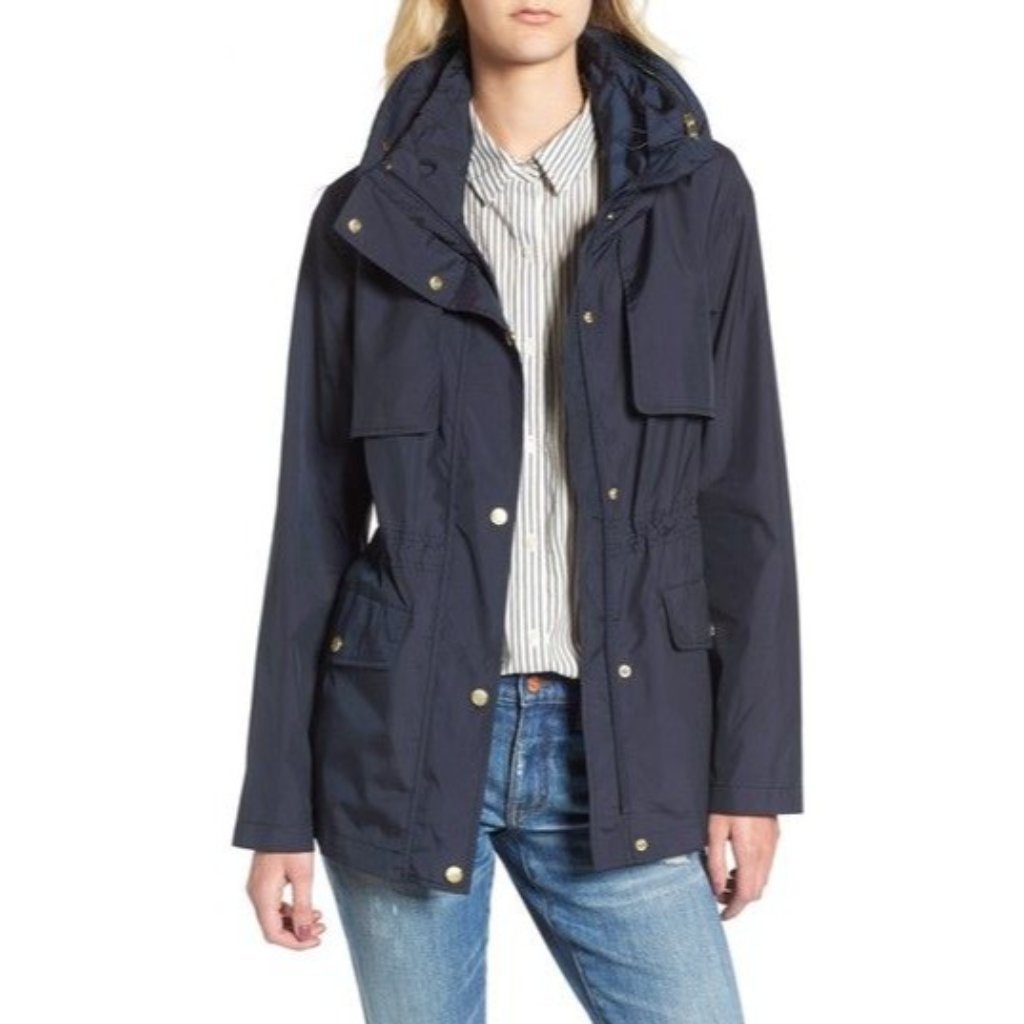 Cole Haan Water Repellent Hooded Parka In Indigo Blue - Nwt - Size Large